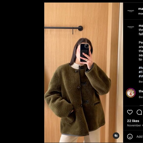 MANGO Olive Green Faux Fur Oversized Jacket  Size M NWT - Picture 5 of 7